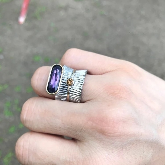 New 2 Tone 925 Silver party Amethyst Ring - Picture 3 of 4